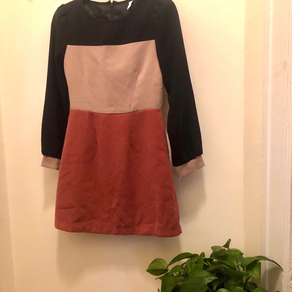 Vintage Color block Suede Dress
